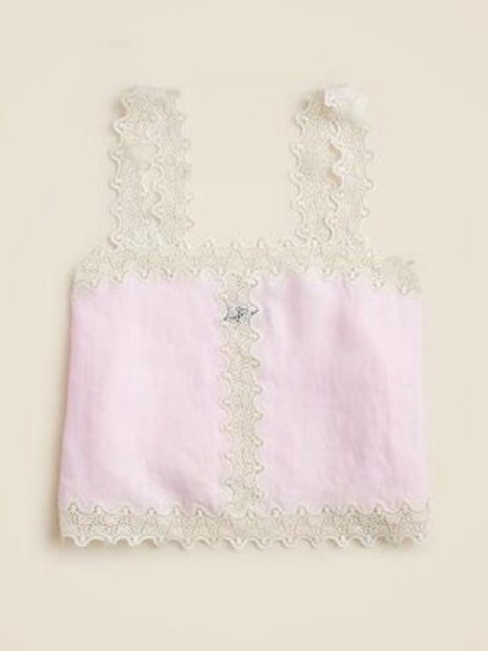 NWT J Crew Lace Trim Squareneck Tank Linen Crochet Trim Cami Camisole Top Pink